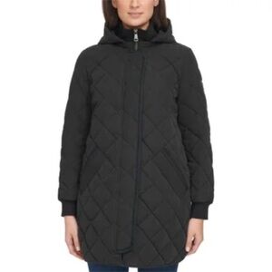 DKNY Charcoal Quilted Puffer Coat